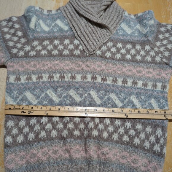 Vintage Nanette Women's Fair Isle Sweater S/M Pastel Pattern Shawl Collar - Picture 10 of 13